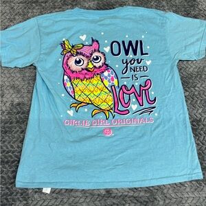 Girls' Aqua Short Sleeve Graphic Tee - Cute Owl Accent